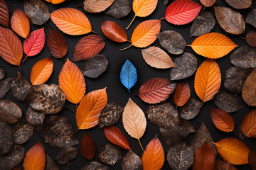 Poster - Minimalist fingerprint pattern against a backdrop of colorful, autumn leaves.