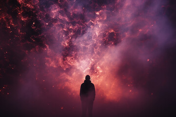 Poster - Simplistic design of a person in a meditation pose with a universe backdrop.