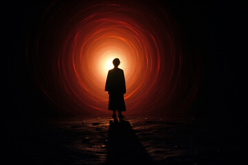 Poster - Minimalist human silhouette with a burst of cosmic energy at the core.