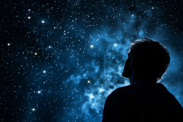 Poster - A person's profile with a minimalist depiction of the Milky Way within.