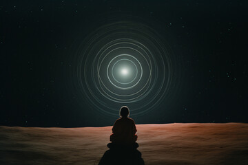 Poster - A figure surrounded by a minimalist cosmic aura, suggesting unity with the universe.