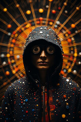 Poster - Stylized depiction of a person as a part of the cosmic tapestry.