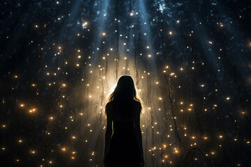 Poster - An ethereal silhouette of a person, interwoven with star clusters.