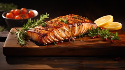 Wall Mural - Grilled Fish Fillet on wooden. Ai generative