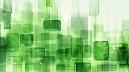 Wall Mural - A vibrant display of abstract art, featuring a collection of transparent green rectangles crafted from colorful glass