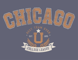 chicago, vintage college print for t-shirt design. typography graphics for university or college sty