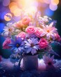 Bouquet of flowers beautiful. Background flowers for the holidays Valentine's Day, Birthday, Happy Woman Day, Mother's Day. Holiday poster and banner
