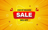 Fototapeta  - End of season sale banner, Sale banner promotion template design with orange and red background.