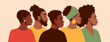 A Group Portrait Of Black People. African American Men And Women. Black History Month. Cartoon, Flat, Vector Illustration