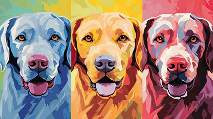 Poster - Golden retriever dog close-up in abstract mixed grunge colors, digital painting in minimalist graphics style. Generative AI