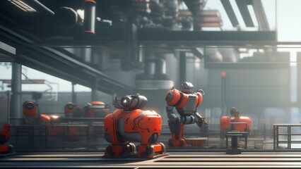 Wall Mural - ai robot factory cinematic wallpaper
