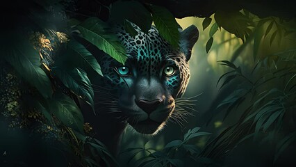 Wall Mural - leopard hiding in the forest. created with generative ai.
