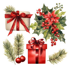 Poster - Christmas Decor Clipart Watercolor on a transparent background