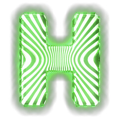 White symbol with ultra thin green luminous vertical straps. letter h