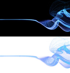 Poster - luminous blue line undulates on black and transparent background, branching out into intricate patte