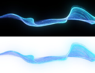 Poster - sinuous trail of bright blue particles, weaving through a digital landscape, symbolizing data transm