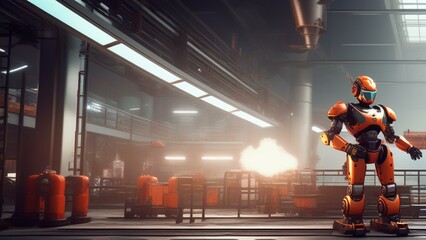 Wall Mural - ai robot factory cinematic wallpaper