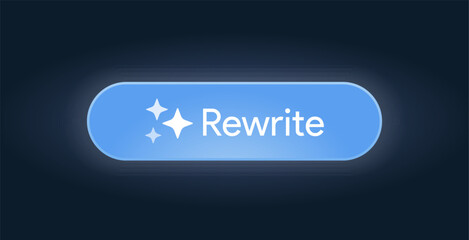 Fototapete - Rewrite AI button. Artificial intelligence icon. Machine learning text generator. Generate code pressbutton. Magic stars. Vector Illustration