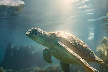 Poster - Abstract representations of sea turtles, the oceanic guardians facing threats, to raise awareness about their conservation. 