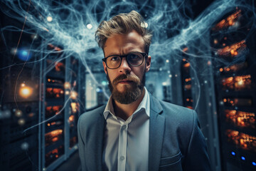 Poster - Generative AI picture of successful specialist working it company intelligence and business analytics