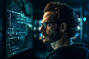 Poster - digital technologies it programmer worker in modern network space working generative ai