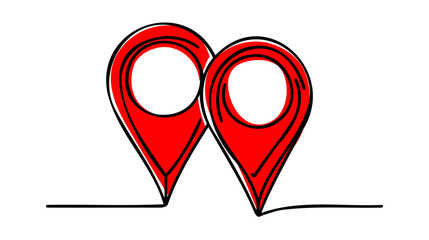 Fototapete - Location pointer continuous one line drawing. GPS navigation line route mark. Vector illustration isolated on white