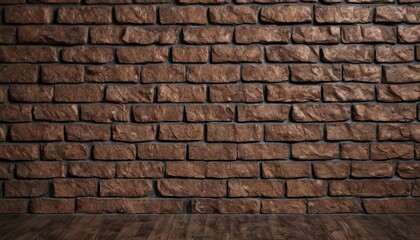 Poster -  a brick wall with a wooden floor in the foreground and a wooden floor in the middle of the room.