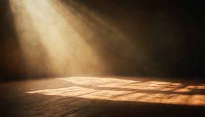 Poster -  a room with a wooden floor and a light coming through the window with a beam of light on the floor.