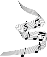 music notes on white background Music note design element in doodle style. with curves and swirls, vector illustration.