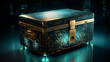 © 1st footage - digitally locked futuristic treasure chest filled with encrypted codes