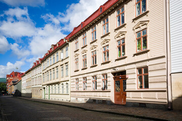 Wall Mural - Street of Haga - city district in Gothenburg, Sweden. It is famous for its beautiful wooden houses, 19th century-atmosphere and cafés