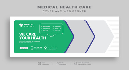 Wall Mural - medical health care facebook cover for hospital clinic dental doctor and pharmacy, editable horizont