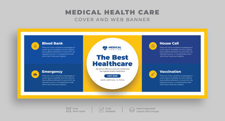 Wall Mural - medical health care facebook cover for hospital clinic dental doctor and pharmacy, editable horizont