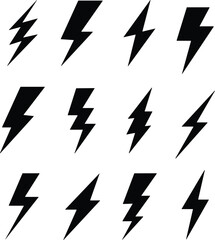 flash lightning bolt icon set. Electric power symbol. Energy sign, vector illustration. charge sign. Thunder strike electricity linear symbol. Thunderbolt flash. Powerful electrical discharge hitting.