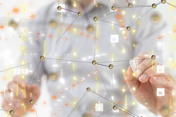 neural network 3d illustration. big data and cybersecurity