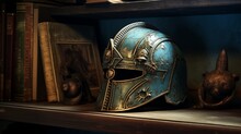 A Helmet, Adorned With The Unmistakable Patina Of Experience, Sits Atop A Shelf, A Silent Guardian Awaiting The Next Call To Action