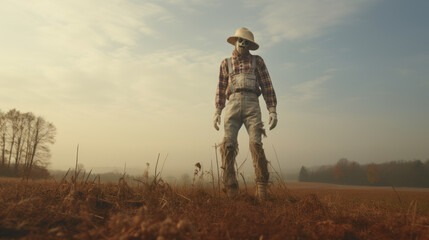 Wall Mural - Monster scarecrow in abandoned field