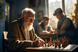 Fototapeta  - A group of elderly people playing a game of chess.