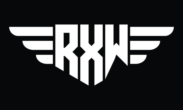 RXW three letter logo, creative wings shape logo design vector template. letter mark, wordmark, monogram symbol on black & white.	