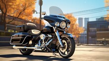 A Police Motorcycle Parked In Front Of An Iconic City Landmark, The Sleek Design And Polished Chrome Capturing The Essence Of Urban Law Enforcement