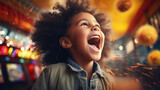 Fototapeta  - A childs joyous reaction to winning a carnival game.