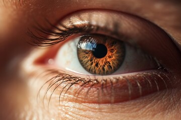 Macro lens, extreme close-up of light brown eye of a woman