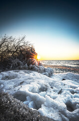 Wall Mural - Wonderful sunset at lake Balaton, Hungary in winter