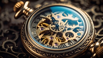 Canvas Print - A close up of a gold watch with roman numerals on it, AI