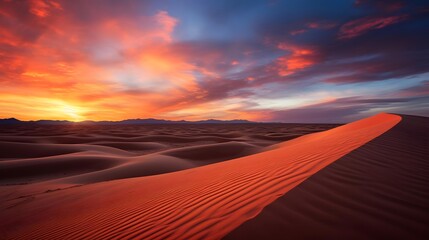 Wall Mural - Sunset in the desert with sand dunes. 3d rendering