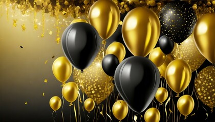 design gift balloon gold anniversary birthday christmas decoration event greeting anniversary party is coming to celebrate luxury decoration black and gold balloon put in background