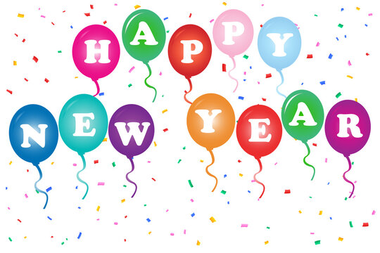 Happy new year balloons confetti PNG