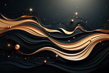  A Black And Gold Abstract Wallpaper With Stars And Swirls On A Black Background With A White Spot In The Middle Of The Image And A Gold Dot In The Middle Of The Corner.