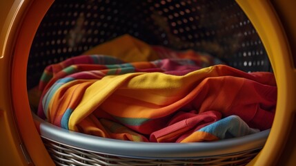 Poster - A basket of a pile of clothes in the washer, AI