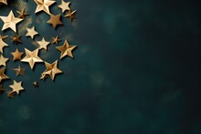  A Group Of Gold Stars On A Dark Green Background With Space For A Text Or A Picture To Put On A Card Or A Brochure Or Brochure Or Brochure.